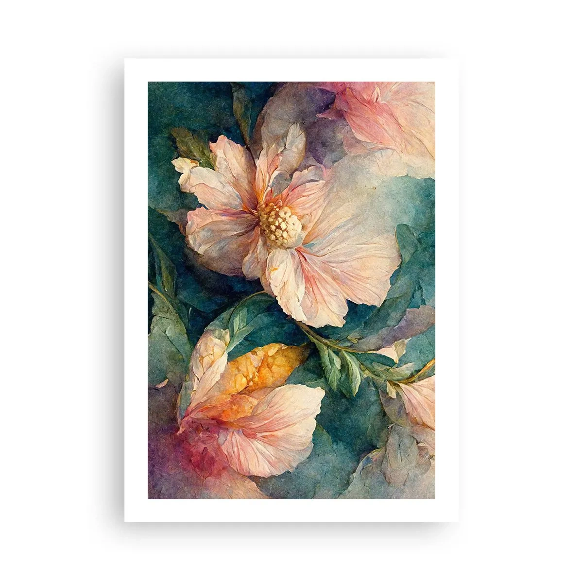 Poster - Delicati fiori in stile acquerello - 50x70cm - Delicatezza pura - Decorazione murale moderna per soggiorno e camera da letto ARTTOR