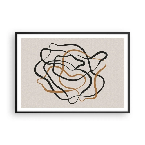 Poster in cornice nera - Linee aggrovigliate in nero e oro su uno sfondo chiaro - 100x70cm - Tutto è andato storto - Decorazione murale moderna per soggiorno e camera da letto ARTTOR