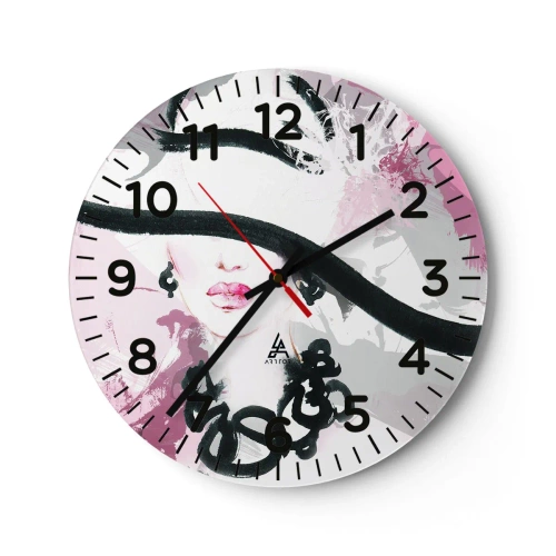Orologio da parete - Orologio in Vetro - Ritratto di donna in nero e rosa - 40x40 cm