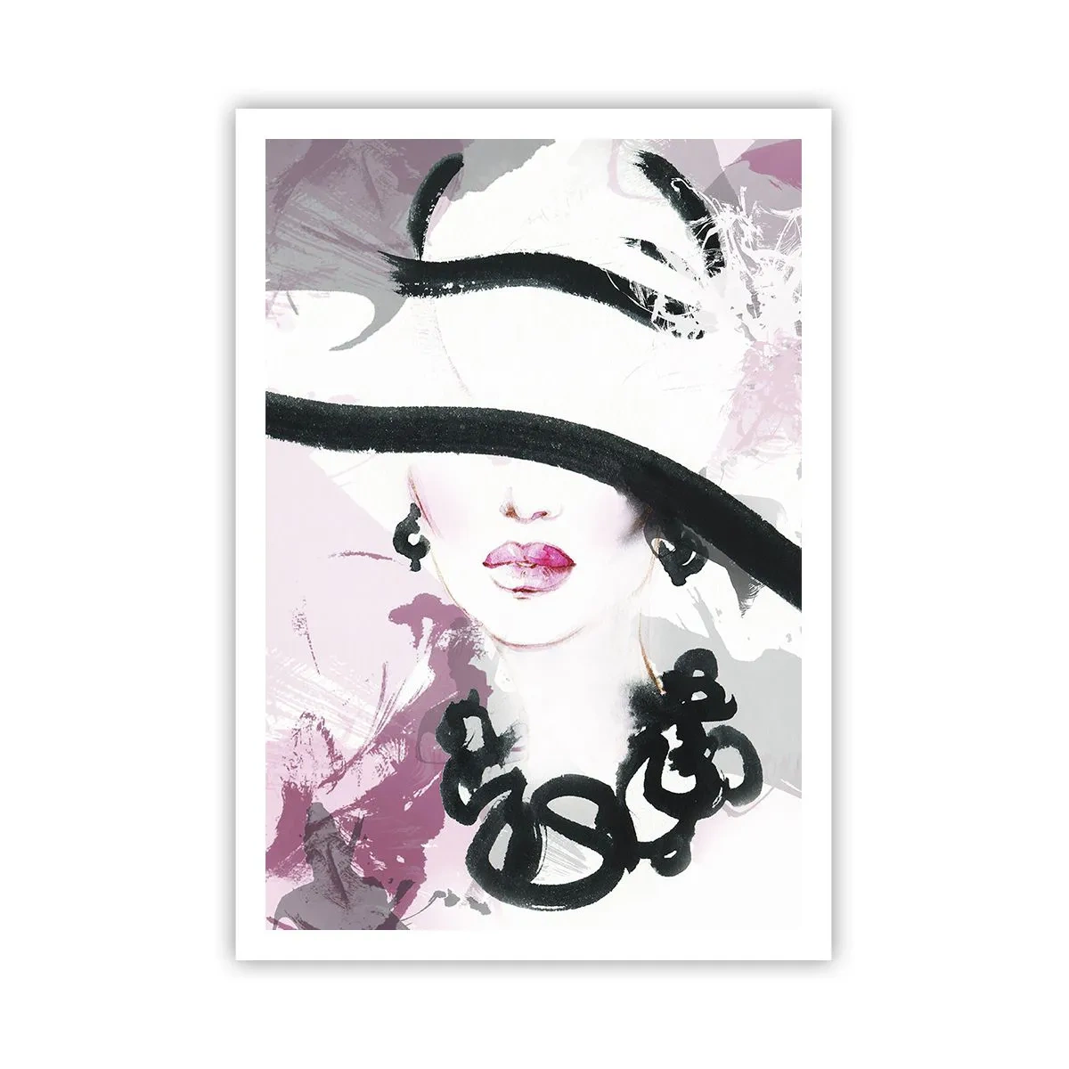 Poster - Ritratto di donna in nero e rosa - 70x100 cm
