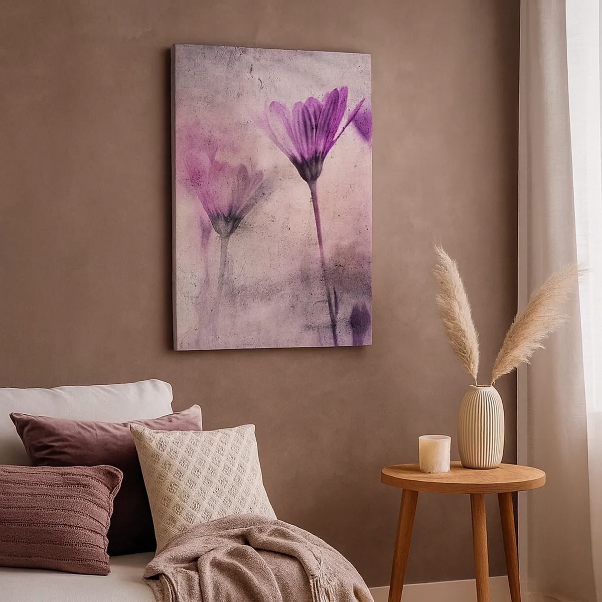 Quadro su tela - Stampe su Tela - Delicati fiori nelle tonalità del viola su uno sfondo chiaro - 50x70cm - Il sogno dei fiori - Decorazione murale moderna per soggiorno e camera da letto ARTTOR