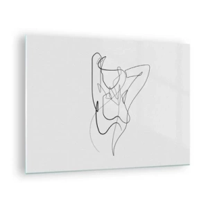 Quadro su vetro - Una silhouette femminile disegnata con una singola linea su uno sfondo bianco - 70x50cm - Davvero, come sei... - Decorazione murale moderna per soggiorno e camera da letto ARTTOR