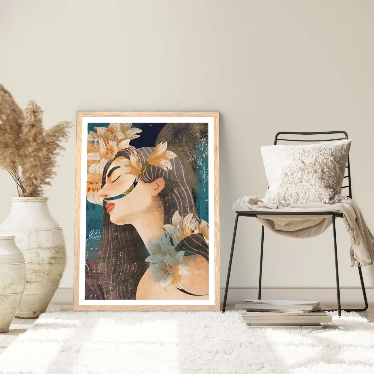 Poster in cornice rovere chiaro - La favola della principessa con i gigli - 50x70 cm