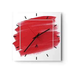 Orologio da parete - Orologio in Vetro - Pennellata rossa con bordo bianco - 30x30cm - Fuori dagli schemi - Decorazione murale moderna per soggiorno e camera da letto ARTTOR