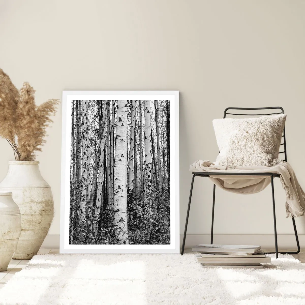 Poster in cornice bianca - Colonnato di betulle - 30x40 cm