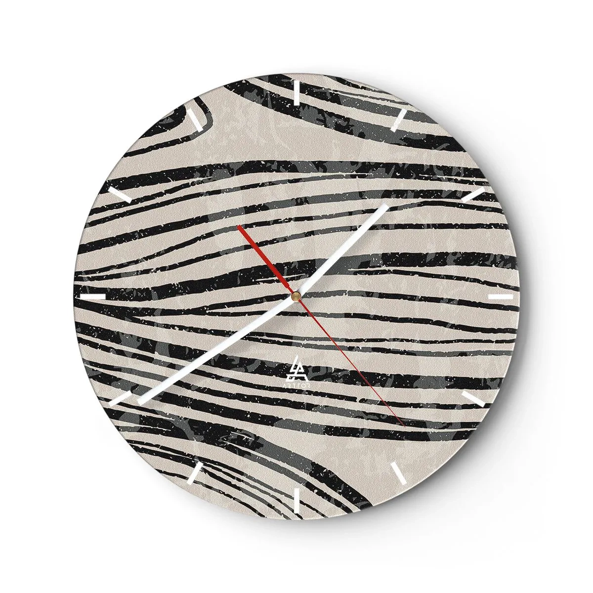 Orologio da parete - Orologio in Vetro - Linee nere su sfondo beige in una disposizione ritmica - 30x30cm - Una palude di linee - Decorazione murale moderna per soggiorno, cucina e camera da letto ARTTOR