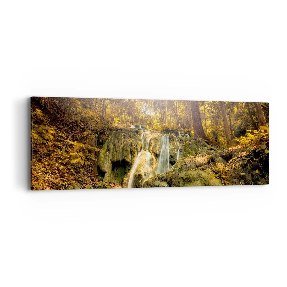 Quadro su tela - Stampe su Tela - Cascata boschiva in verde - 90x30 cm