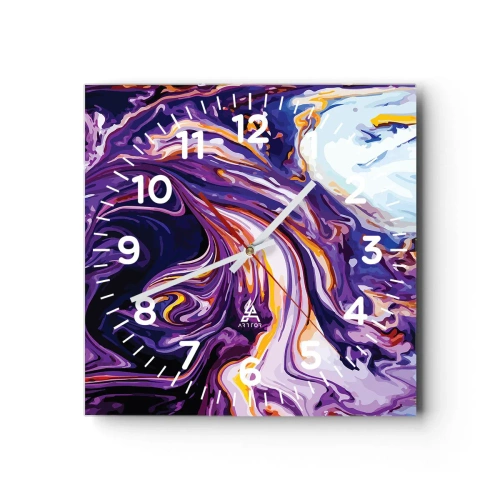 Orologio da parete - Orologio in Vetro - Curvatura dello spazio in viola - 40x40 cm