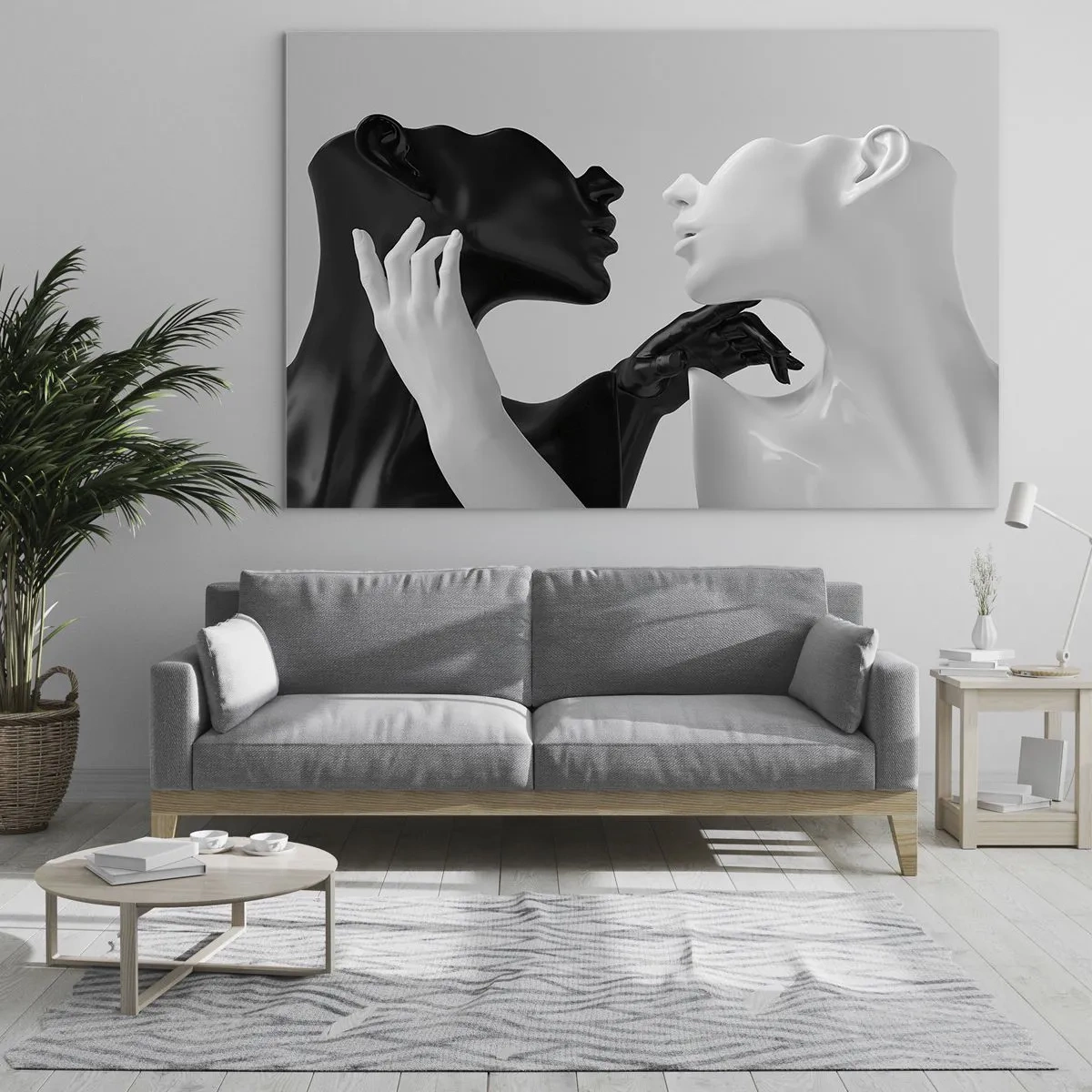 Quadro su vetro - Figure in bianco e nero in primo piano sensuale - 100x70cm - Desiderio - attrazione - Decorazione murale moderna per soggiorno e camera da letto ARTTOR