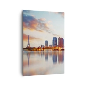 Quadro su tela - Stampe su Tela - Panorama di edifici moderni e della Torre Eiffel sull'acqua - 50x70cm - La pace monumentale di Parigi - Decorazione murale moderna per soggiorno e camera da letto ARTTOR
