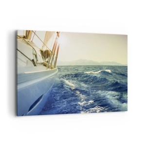 Quadro su tela - Stampe su Tela - Uno yacht in mare aperto con vista sulle onde - 100x70cm - Verso l'avventura - Decorazione murale moderna per soggiorno e camera da letto ARTTOR
