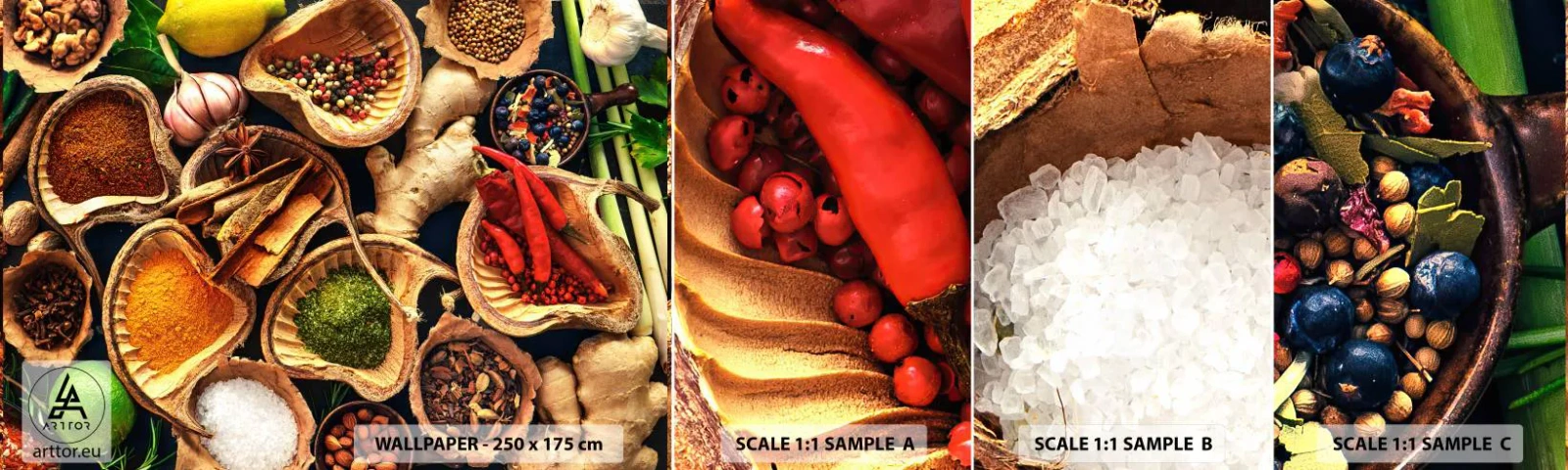 Campione di Fotomurale Adesivo Deluxe Sticker - Prendi quello che vuoi - Gastronomia, Erbe secche, Spezie - 100x30 cm