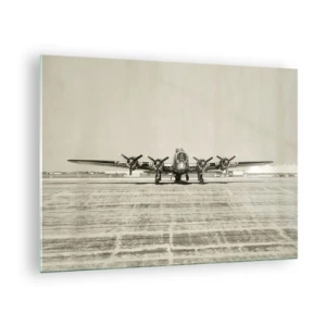 Quadro su vetro - Aereo storico all'aeroporto in stile seppia - 70x50cm - Pronto come sempre - Decorazione murale moderna per soggiorno e camera da letto ARTTOR