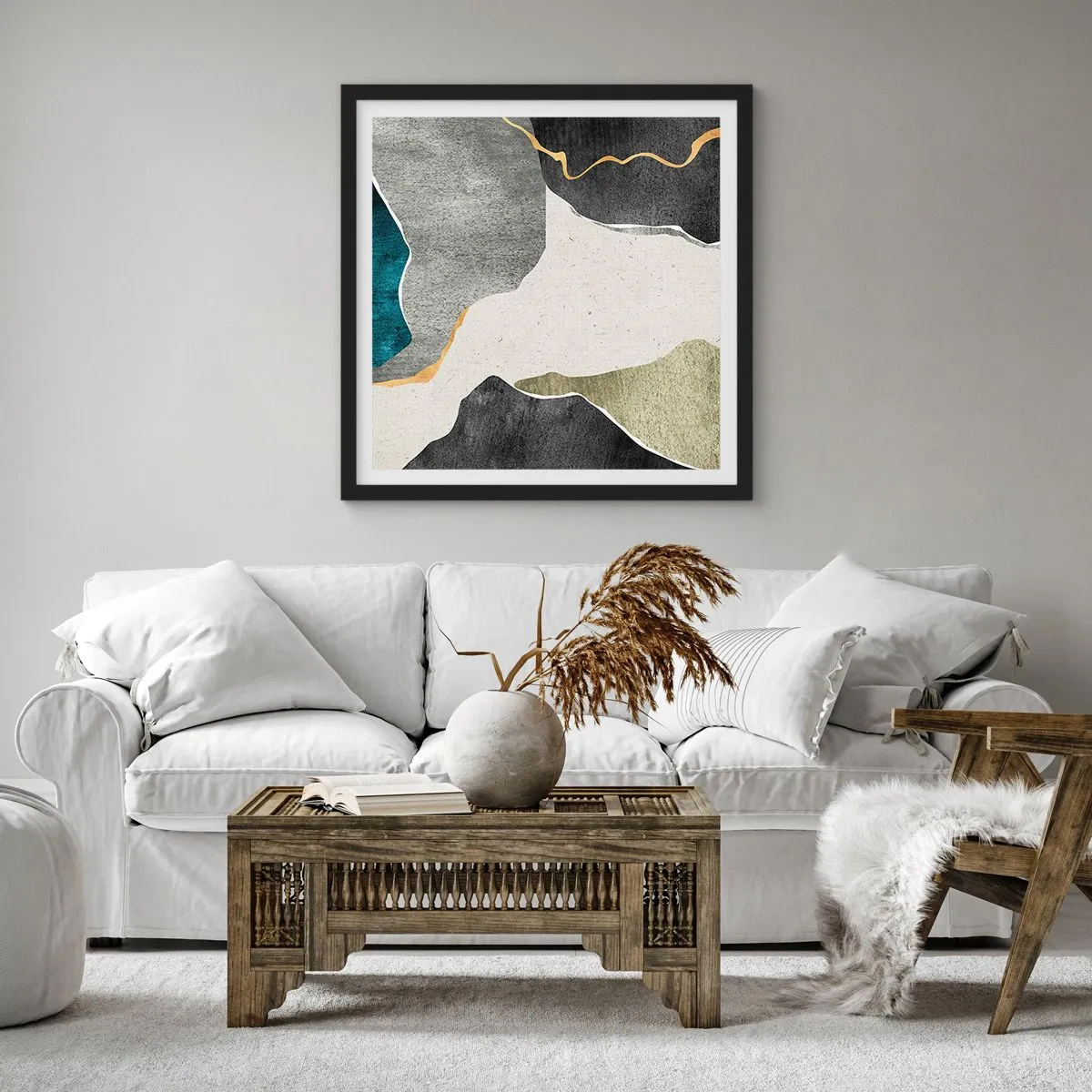 Poster in cornice nera - Composizione mosaico con filo d'oro - 30x30 cm