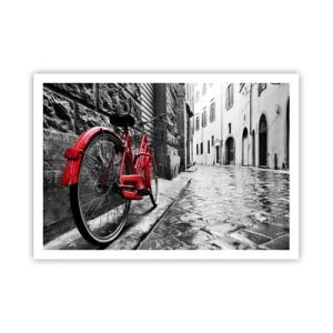 Poster - Bicicletta rossa in una strada bianca e nera - 100x70cm - La vera bellezza non invecchia - Decorazione murale moderna per soggiorno e camera da letto ARTTOR