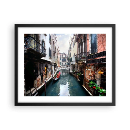 Poster in cornice nera - Paesaggio veneziano con gondola e ponte - 50x40 cm