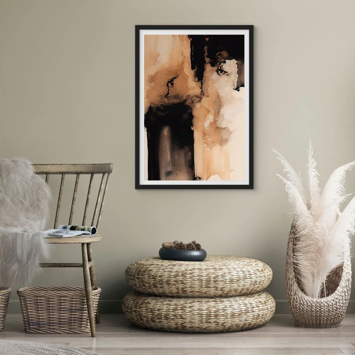 Poster in cornice nera - Una composizione astratta nelle calde tonalità del marrone. - 50x70cm - Astrazione intrigante - Decorazione murale moderna per soggiorno e camera da letto ARTTOR