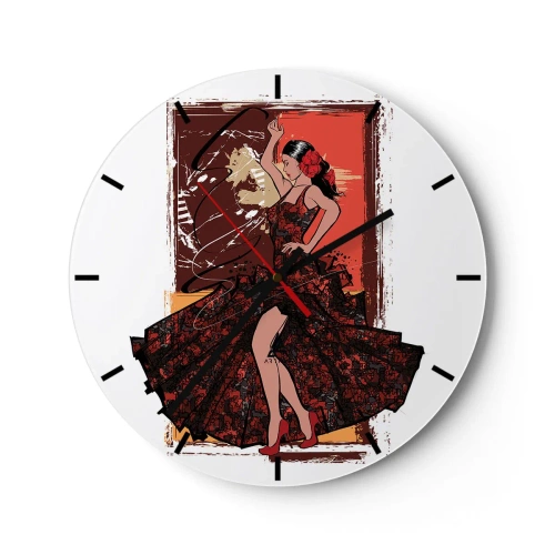 Orologio da parete - Orologio in Vetro - Una ballerina in abito rosso con un background artistico - 30x30cm - Al ritmo del cuore - Decorazione murale moderna per soggiorno, cucina e camera da letto ARTTOR