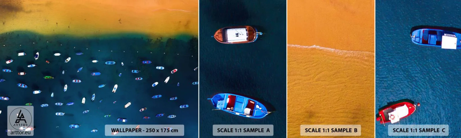 Campione Di Fotomurale Standard Eco - Il gioco delle vacanze - Barche, Spiaggia, Costa - 100x30 cm