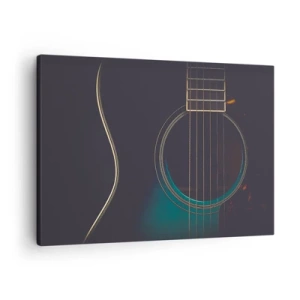 Quadro su tela - Stampe su Tela - Chitarra acustica in una luce scura ed elegante - 70x50cm - L'attimo prima del suono - Decorazione murale moderna per soggiorno e camera da letto ARTTOR