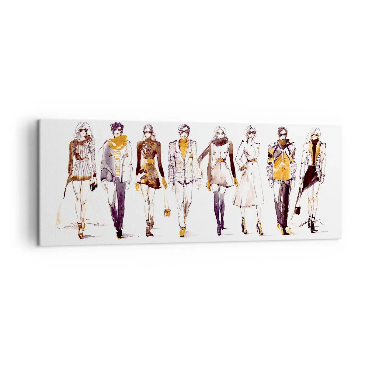 Quadro su tela - Stampe su Tela - Schizzo di un gruppo di persone in abiti alla moda - 140x50cm - Chic naturale, eleganza casual - Decorazione murale moderna per soggiorno e camera da letto ARTTOR