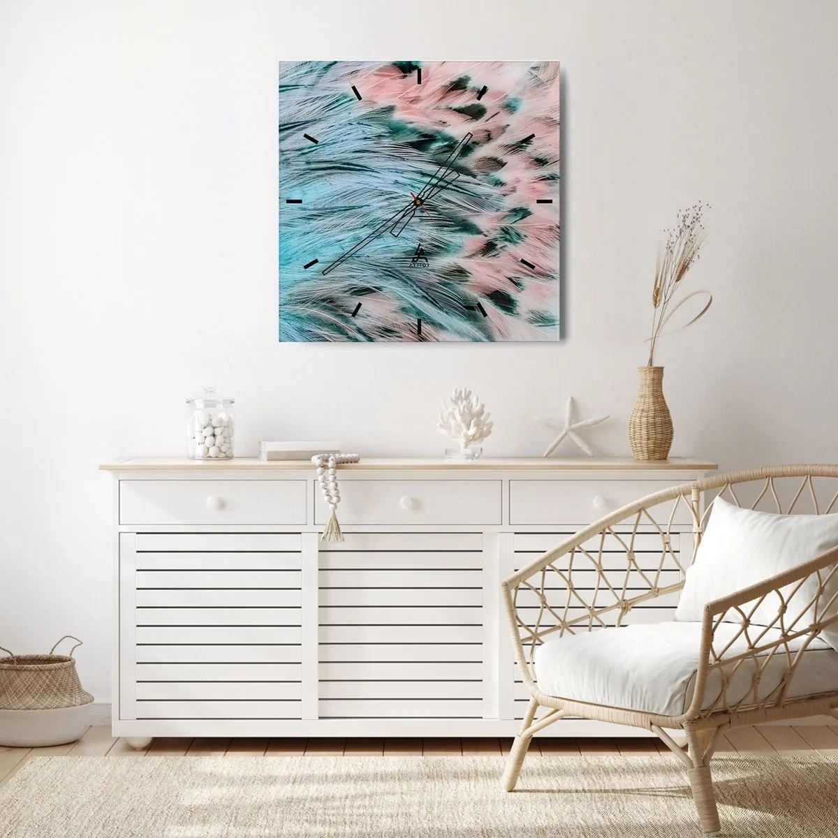 Orologio da parete - Orologio in Vetro - Piumino rosa zaffiro - 30x30 cm