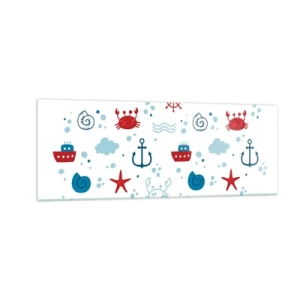 Quadro su vetro - Motivo nautico con ancore, navi e granchi - 140x50cm - Favola nel mare - Decorazione murale moderna per soggiorno e camera da letto ARTTOR