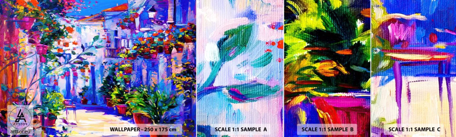 Campione Di Fotomurale Standard Eco - Impressionismo: stradina italiana - Città, Architettura, Italia - 100x30 cm