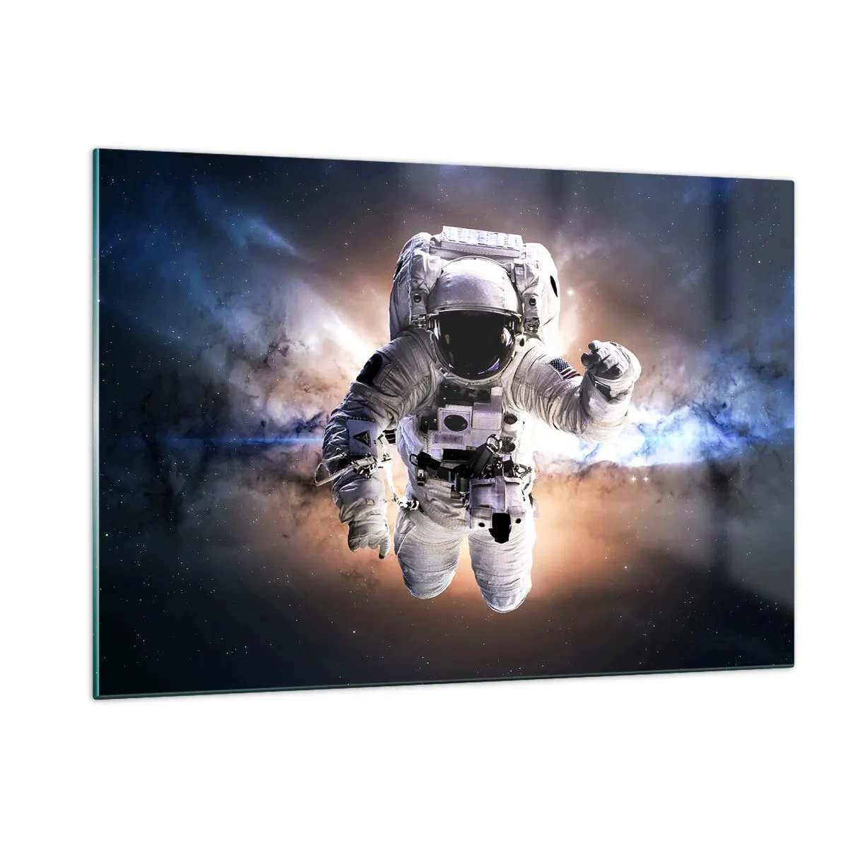 Quadro su vetro - Astronauta nello spazio con una galassia sullo sfondo - 120x80cm - Saluti dal cosmo - Decorazione murale moderna per soggiorno e camera da letto ARTTOR