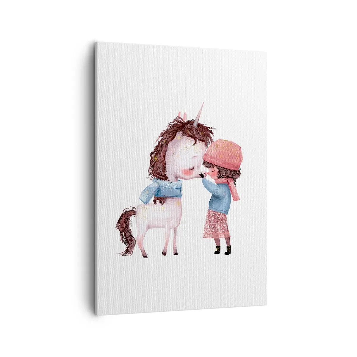 Quadro su tela - Stampe su Tela - Una ragazza e un unicorno in uno scenario invernale - 50x70cm - Racconto d'inverno - Decorazione murale moderna per soggiorno e camera da letto ARTTOR