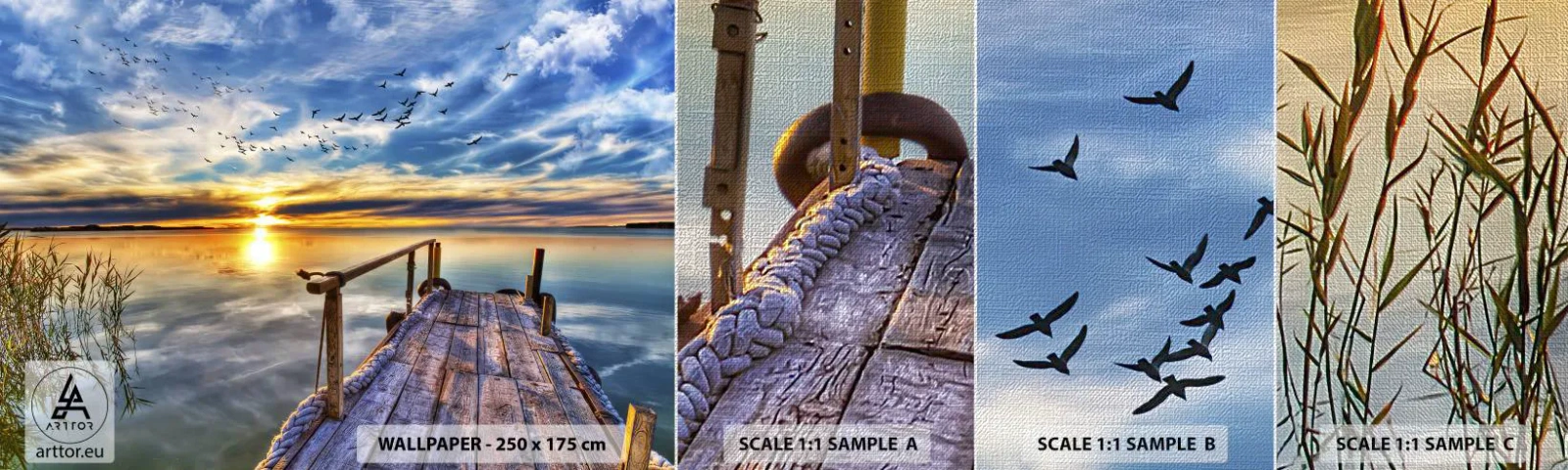 Campione di Fotomurale Premium Canvas - Il vento è andato a dormire - Paesaggio, Lago, Ponte di Legno - 100x30 cm