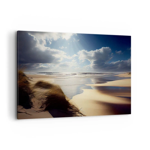 Quadro su tela - Stampe su Tela - Una spiaggia selvaggia con dune e cieli azzurri - 120x80cm - Spiaggia incontaminata - Decorazione murale moderna per soggiorno e camera da letto ARTTOR