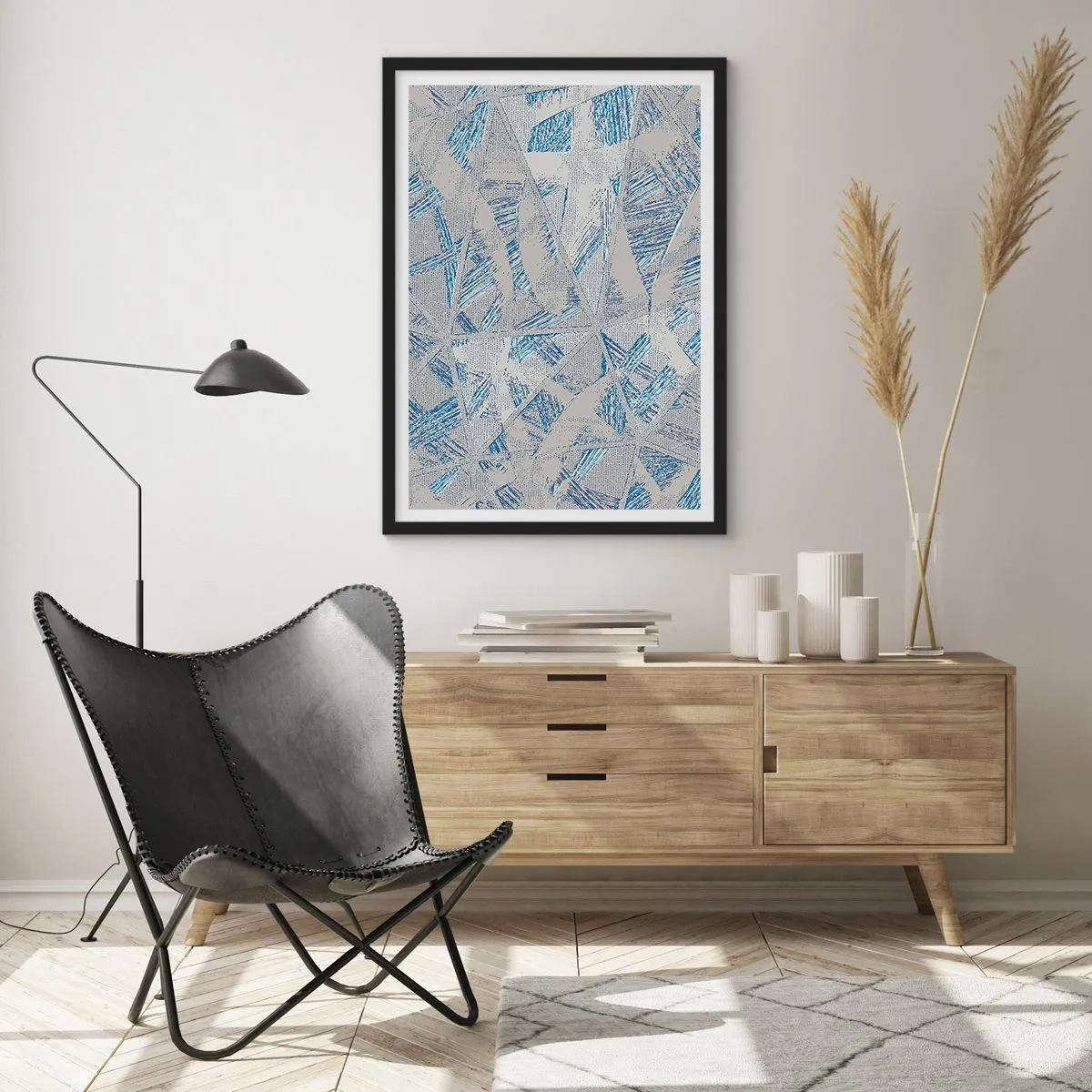 Poster in cornice nera - Nel labirinto grigioblu - 40x50 cm