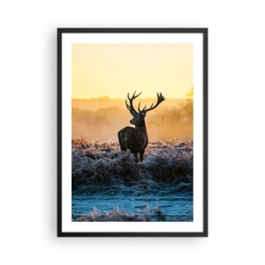 Poster in cornice nera - Un cervo in una radura gelida all'alba - 50x70cm - Incoronato nelle sue terre - Decorazione murale moderna per soggiorno e camera da letto ARTTOR