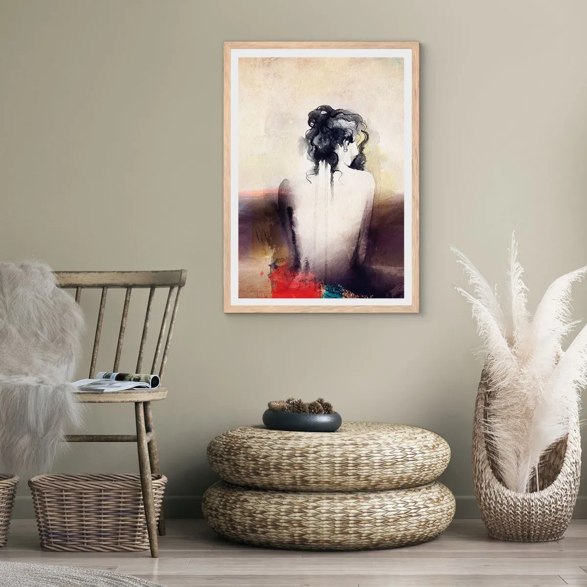 Poster in cornice rovere chiaro - Linee miti, forme ovali - 70x100 cm