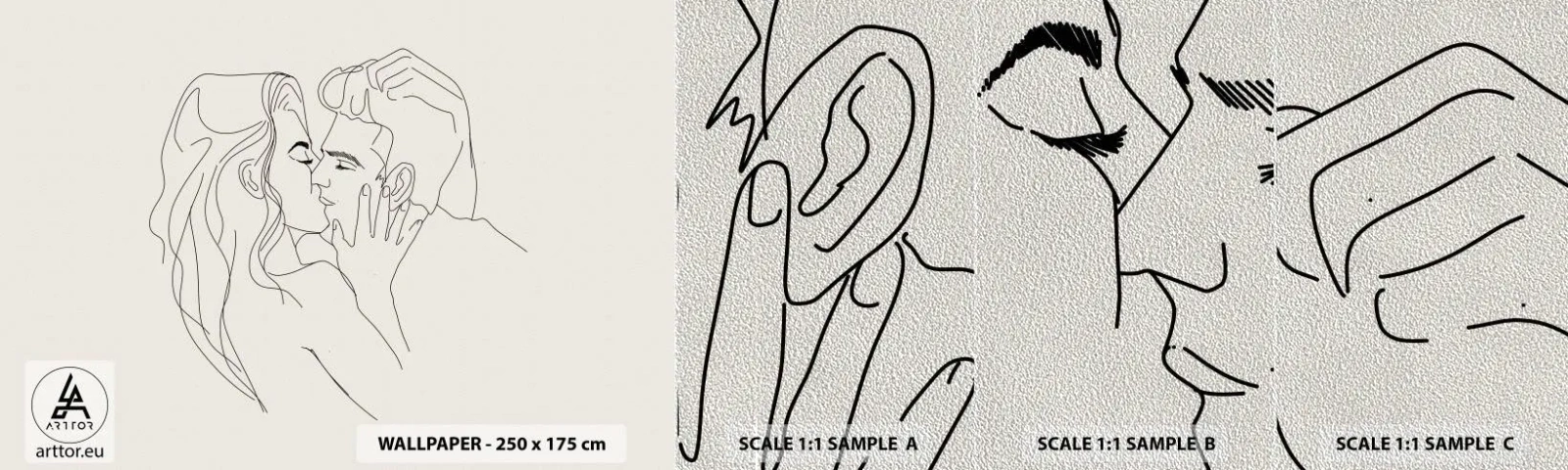 Campione di Fotomurale Premium Sand - Intrecciati dal sentimento - Grafica, Coppia innamorata, Bacio - 100x30 cm