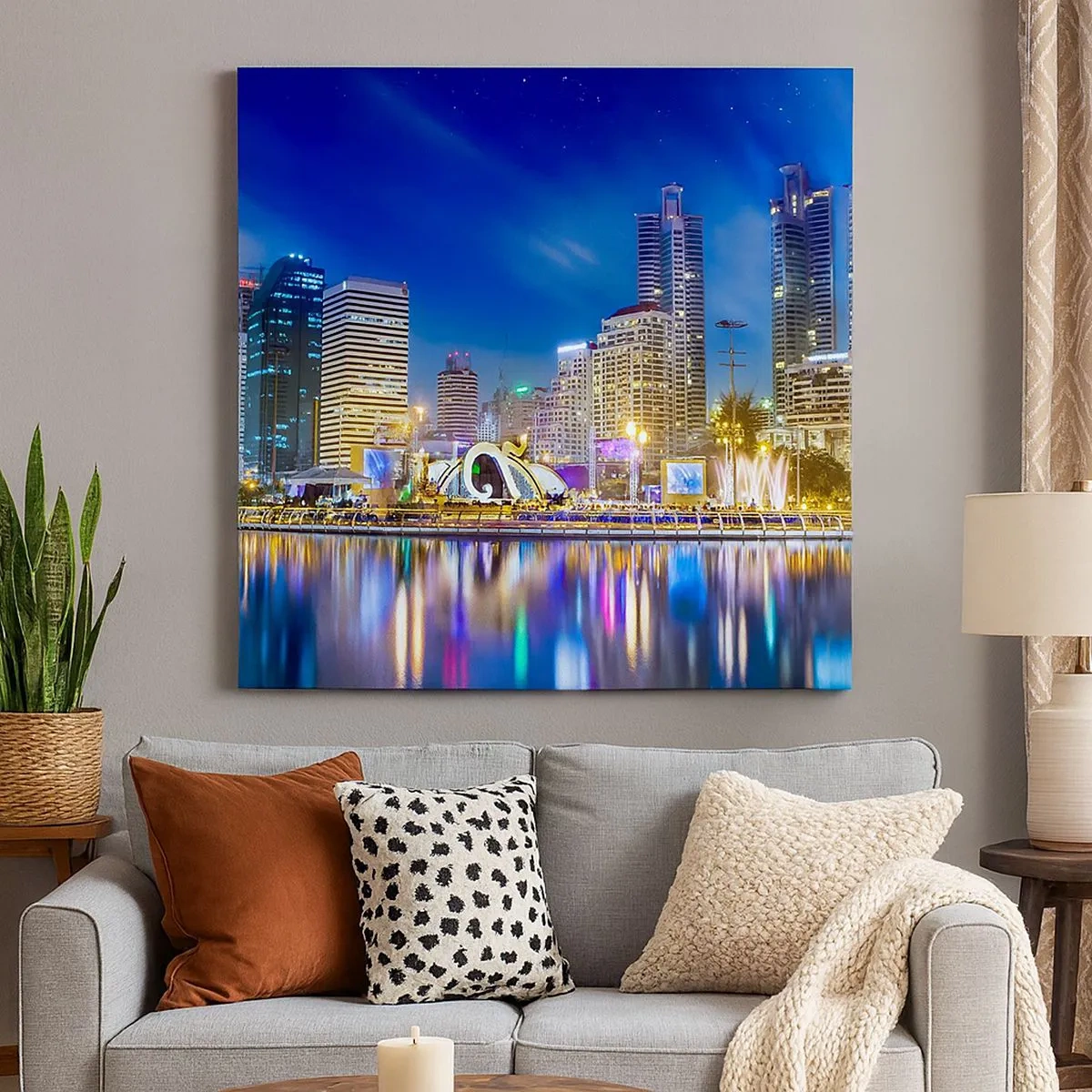 Quadro su tela - Stampe su Tela - Notte multicolore della metropoli - 30x30 cm