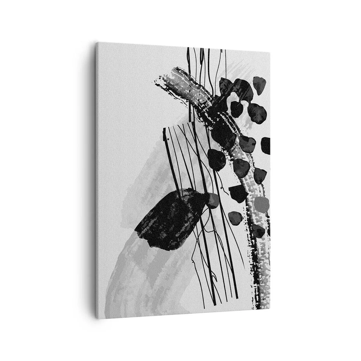 Quadro su tela - Stampe su Tela - Composizione astratta in bianco e nero con forme organiche - 50x70cm - Astrazione organica in bianco e nero - Decorazione murale moderna per soggiorno e camera da letto ARTTOR