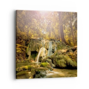 Quadro su tela - Stampe su Tela - Cascata boschiva in verde - 40x40 cm