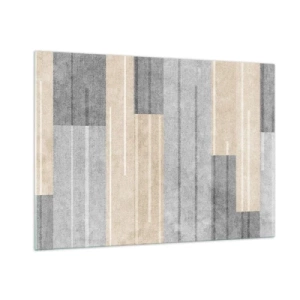 Quadro su vetro - Righe geometriche nei toni del grigio e del beige - 100x70cm - Composizione: rigare dritto - Decorazione murale moderna per soggiorno e camera da letto ARTTOR