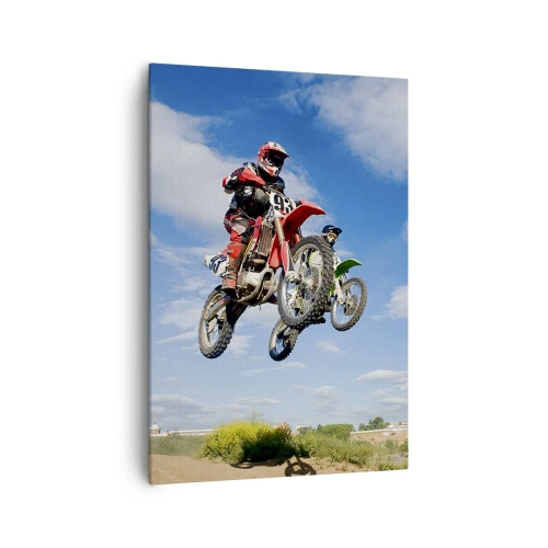 Quadro su tela - Stampe su Tela - Piloti di moto da cross in aria durante un salto - 70x100cm - Saltando sotto il cielo - Decorazione murale moderna per soggiorno e camera da letto ARTTOR