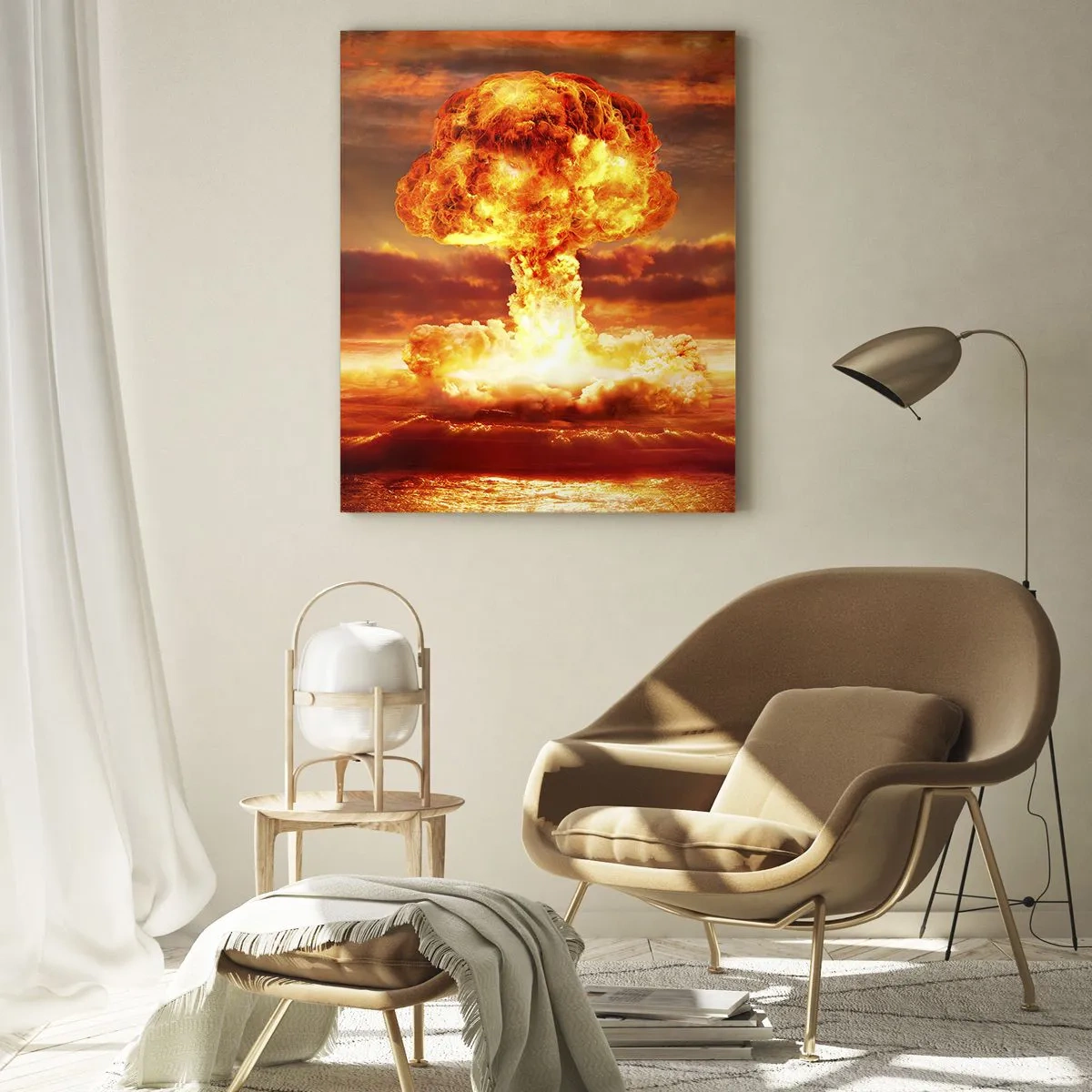 Quadro su vetro - Esplosione di una nube a fungo sullo sfondo di un tramonto - 80x120cm - E sarà la fine - Decorazione murale moderna per soggiorno e camera da letto ARTTOR