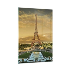 Quadro su vetro - La Torre Eiffel a Parigi al tramonto - 80x120cm - La regina di Parigi - Decorazione murale moderna per soggiorno e camera da letto ARTTOR