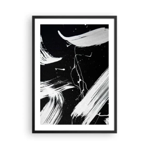 Poster in cornice nera - Composizione astratta di pennellate in bianco e nero - 50x70cm - Spezzando l'oscurità - Decorazione murale moderna per soggiorno e camera da letto ARTTOR