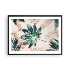 Poster in cornice nera - Foglie tropicali su uno sfondo pastello chiaro - 70x50cm - Studio di verde su sfondo rosa - Decorazione murale moderna per soggiorno e camera da letto ARTTOR