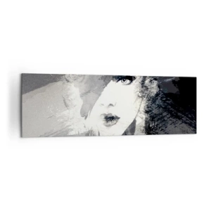 Quadro su tela - Stampe su Tela - Un ritratto astratto di una donna in tonalità di grigio con delicati accenti. - 160x50cm - Dietro un velo grigio - Decorazione murale moderna per soggiorno e camera da letto ARTTOR