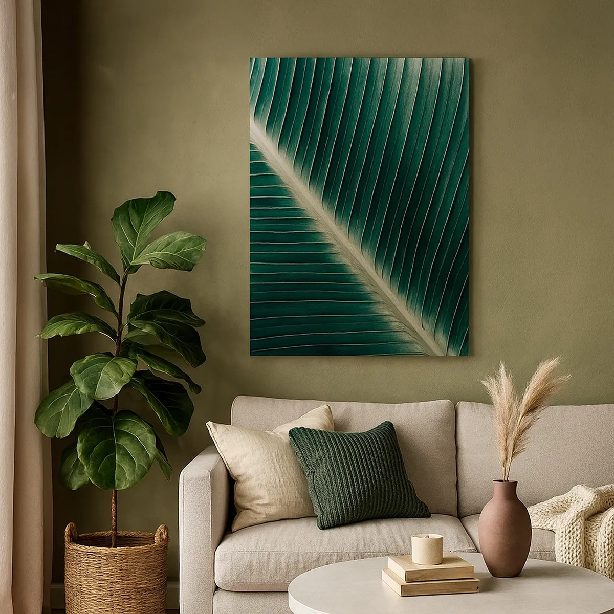 Quadro su tela - Stampe su Tela - Primo piano della struttura di una foglia verde - 50x70cm - Il ritmo della natura - Decorazione murale moderna per soggiorno e camera da letto ARTTOR