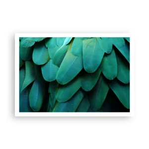 Poster - Dettaglio di piume nei toni del verde - 100x70cm - Precisione da pappagallo - Decorazione murale moderna per soggiorno e camera da letto ARTTOR