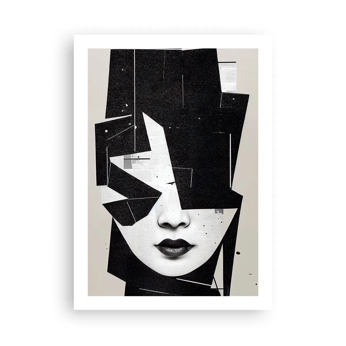 Poster - Ritratto astratto di una donna in bianco e nero - 50x70cm - Profondamente celata - Decorazione murale moderna per soggiorno e camera da letto ARTTOR