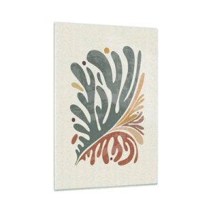 Quadro su vetro - Foglia astratta colorata su uno sfondo chiaro - 70x100cm - Foglia multicolore - Decorazione murale moderna per soggiorno e camera da letto ARTTOR